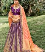 Purple Silk Bridal Designer lehnga with Heavy Embroidery
