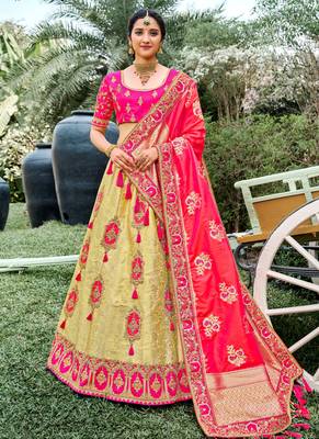 Cream Silk Bridal Designer lehnga with Heavy Embroidery 1