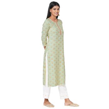 Women's Rayon Sea Green Kurta Set 3