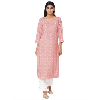 Women's Rayon Pink Kurta Set 1