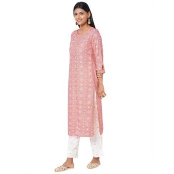 Women's Rayon Pink Kurta Set 2