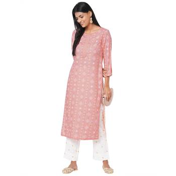 Women's Rayon Pink Kurta Set 4