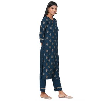 Women's Rayon Blue Kurta Set 3