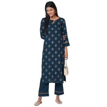 Women's Rayon Blue Kurta Set 4