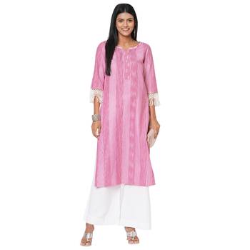 Women's Woven Cotton Pink Kurta 1