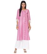 Women's Woven Cotton Pink Kurta
