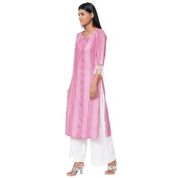Women's Woven Cotton Pink Kurta 3
