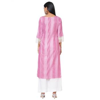 Women's Woven Cotton Pink Kurta 5