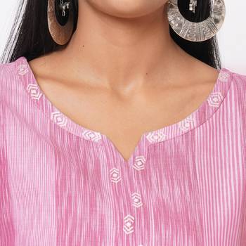 Women's Woven Cotton Pink Kurta 6