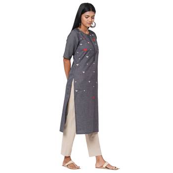 Women's Denim Grey Kurta 3