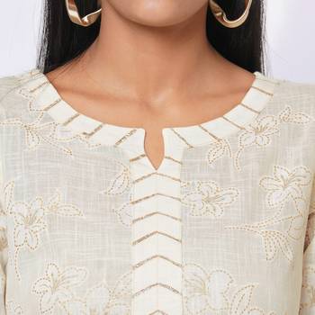Women's Cotton Cream Kurta 5