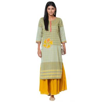 Women's Cotton Green Kurta 1