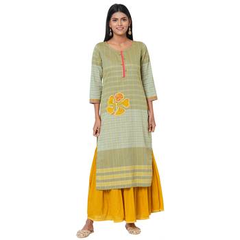 Women's Cotton Green Kurta 2