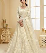 White embroidered net semi stitched lehenga