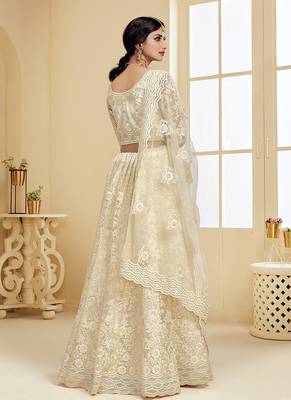 White embroidered net semi stitched lehenga 2