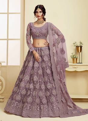 Wine embroidered net semi stitched lehenga 1