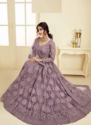 Wine embroidered net semi stitched lehenga 3