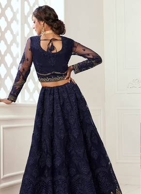 Blue embroidered net semi stitched lehenga 2