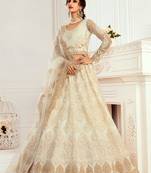 White embroidered net semi stitched lehenga