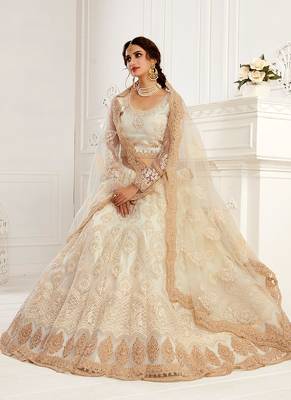 White embroidered net semi stitched lehenga 3