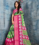Light green printed cotton silk saree with blouse
