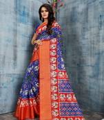 Royal blue printed cotton silk saree with blouse