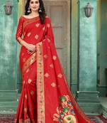 Red woven banarasi silk saree with blouse