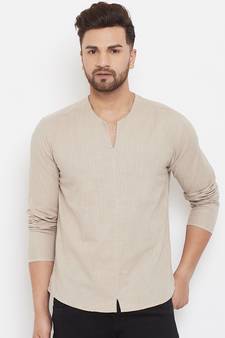 Beige_x000D_
 plain cotton men-kurtas
