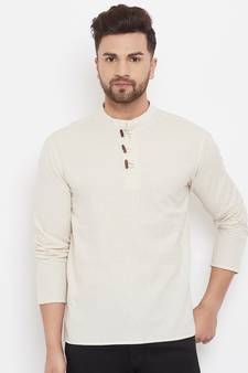 Beige_x000D_
 plain cotton men-kurtas