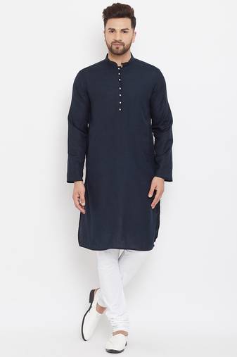 Blue plain cotton men-kurtas