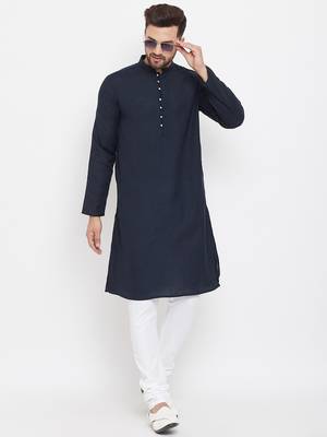 Blue plain cotton men-kurtas 2