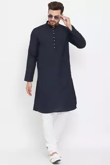 Blue plain cotton men-kurtas