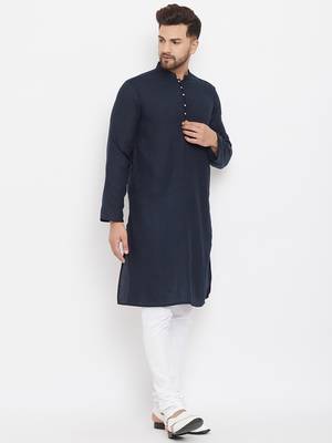 Blue plain cotton men-kurtas 3