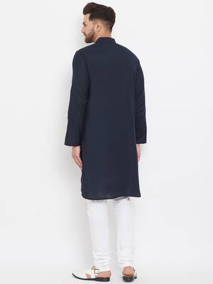 Blue plain cotton men-kurtas 4