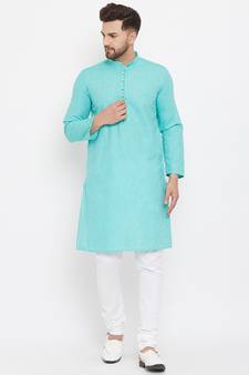 Blue plain cotton men-kurtas