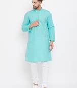 Blue plain cotton men-kurtas