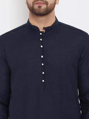 Blue plain cotton men-kurtas 5