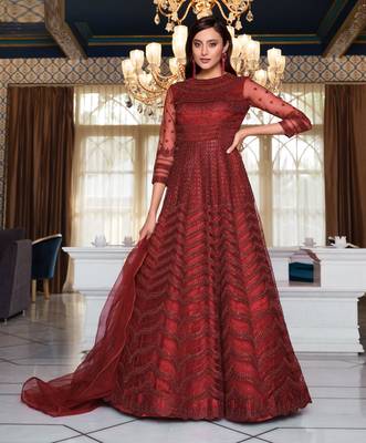 Red embroidered net salwar 1