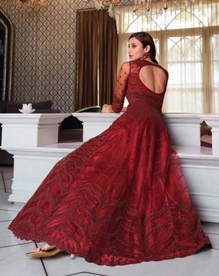 Red embroidered net salwar 2