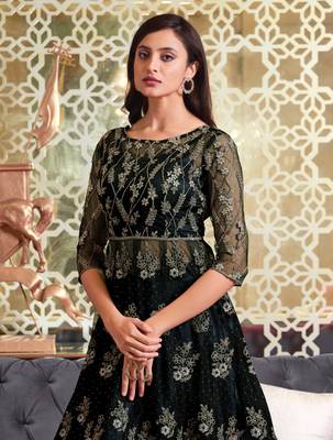 Black embroidered net salwar 3