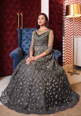 Grey embroidered net salwar 1