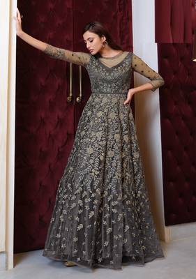 Grey embroidered net salwar 2