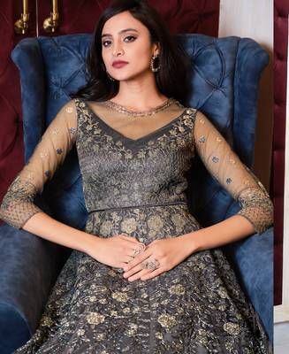 Grey embroidered net salwar 4