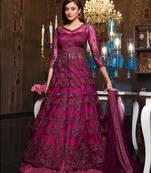 Hot-pink embroidered net salwar