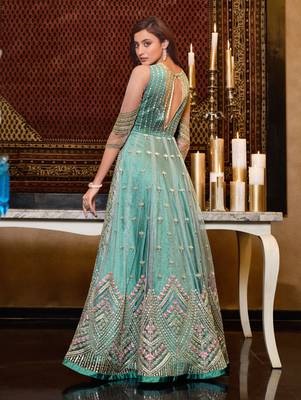 Sky-blue embroidered net salwar 2