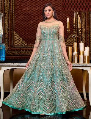 Sky-blue embroidered net salwar 3