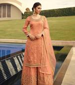Peach jacquard jacquard salwar