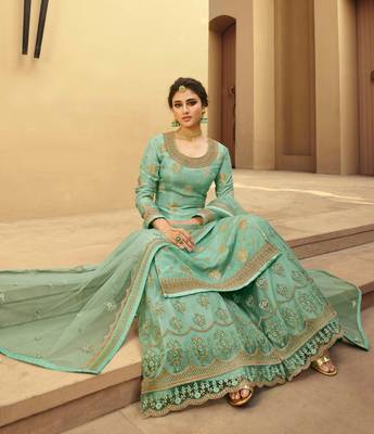 Sky-blue jacquard jacquard salwar 2
