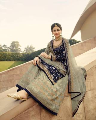 Blue jacquard jacquard salwar 2