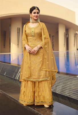 Yellow jacquard jacquard salwar 1